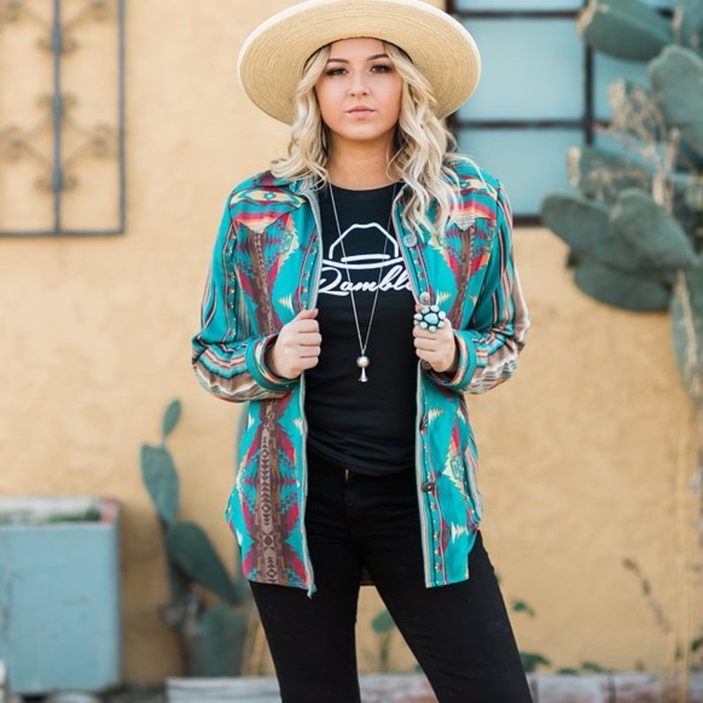 Silverado Turquoise Aztec Button Down - image 3
